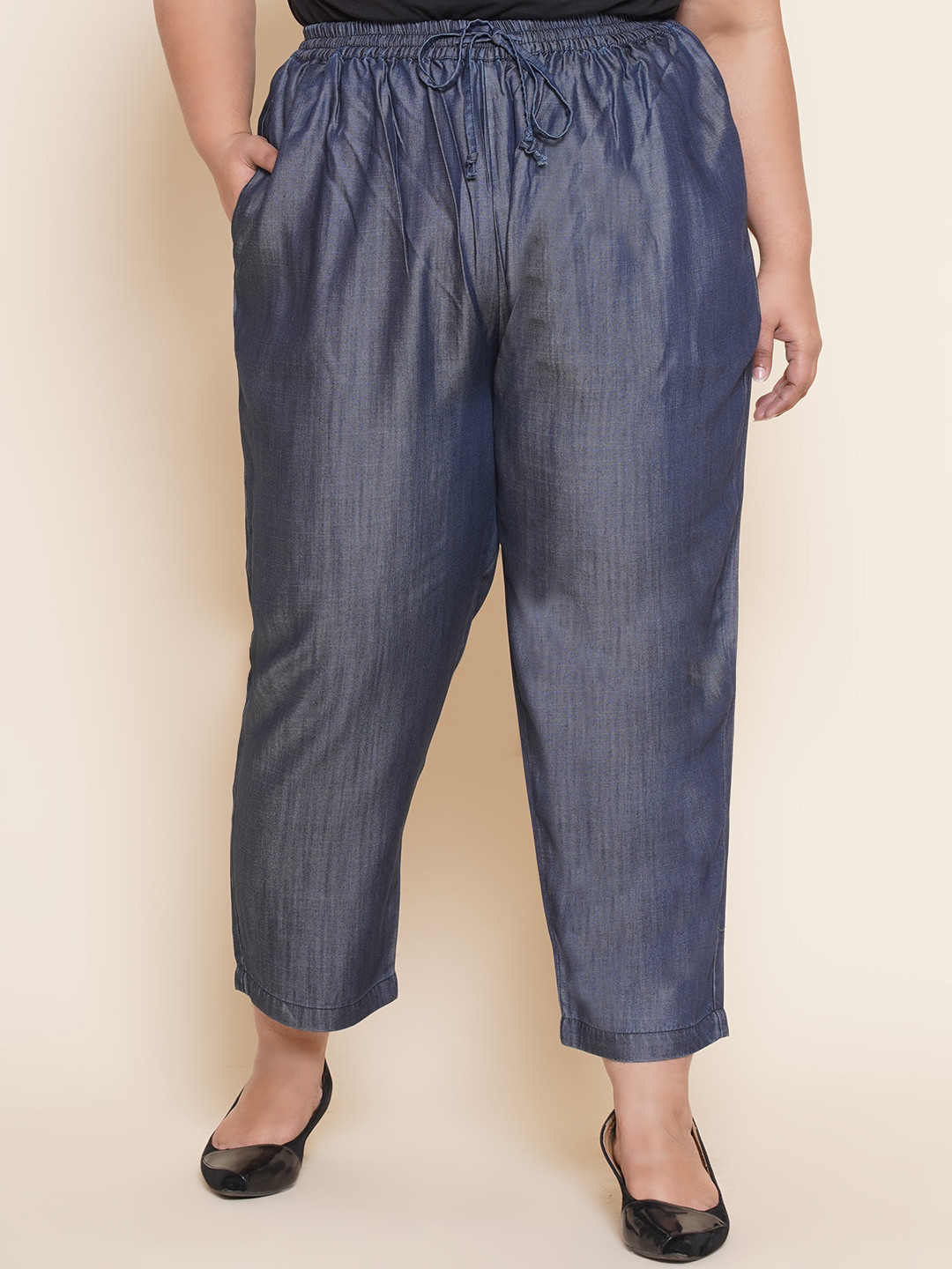 Kiaahvi by JOHN PRIDE Women Plus Size Loose Fit Pleated Pure Cotton Trousers