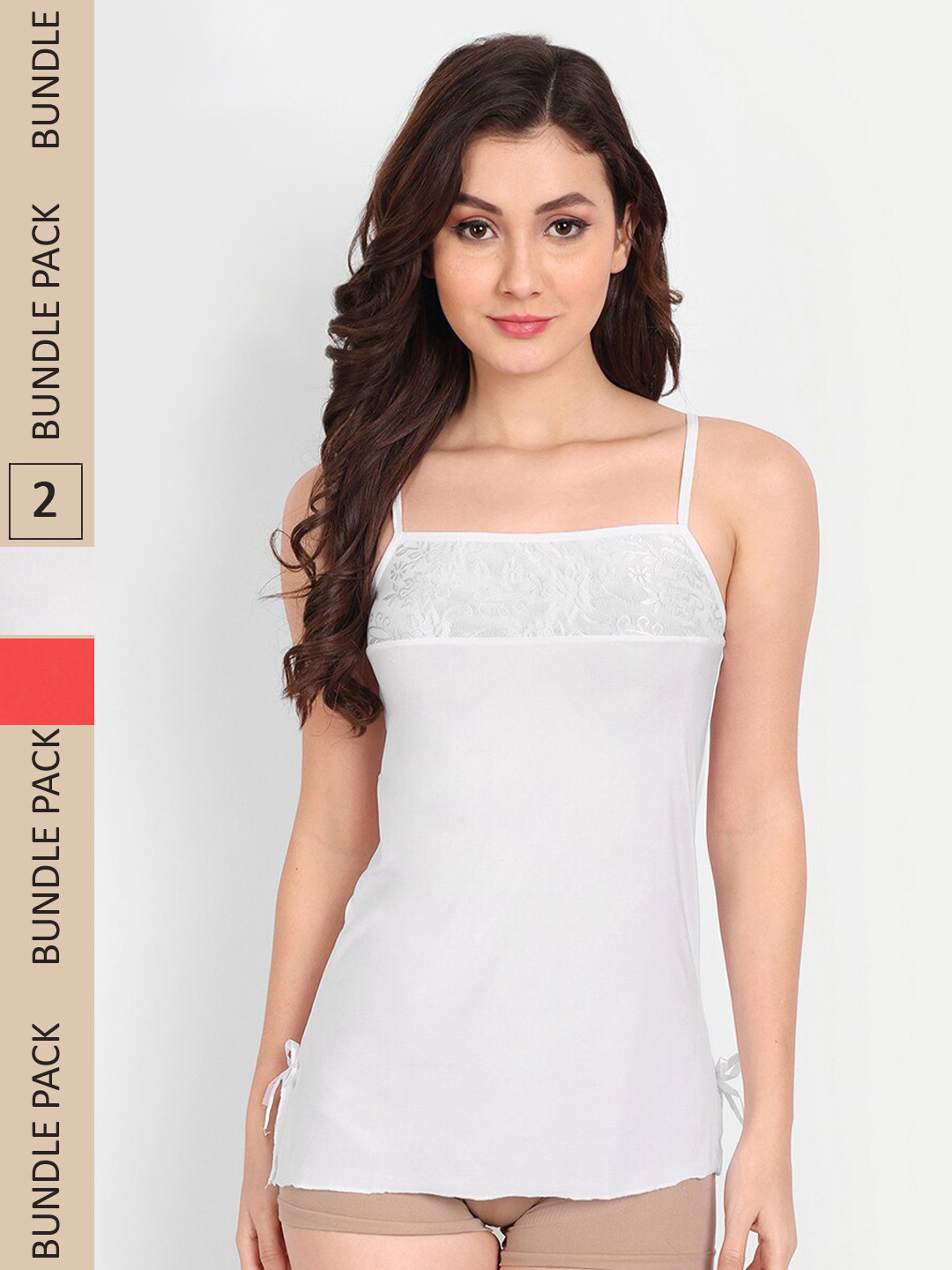 FIMS Pack Of 2 Shoulder Straps Non-Padded Satin Camisoles