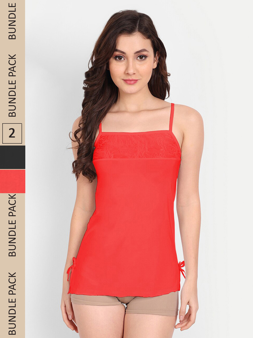 FIMS Pack Of 2 Shoulder Straps Non-Padded Satin Camisoles