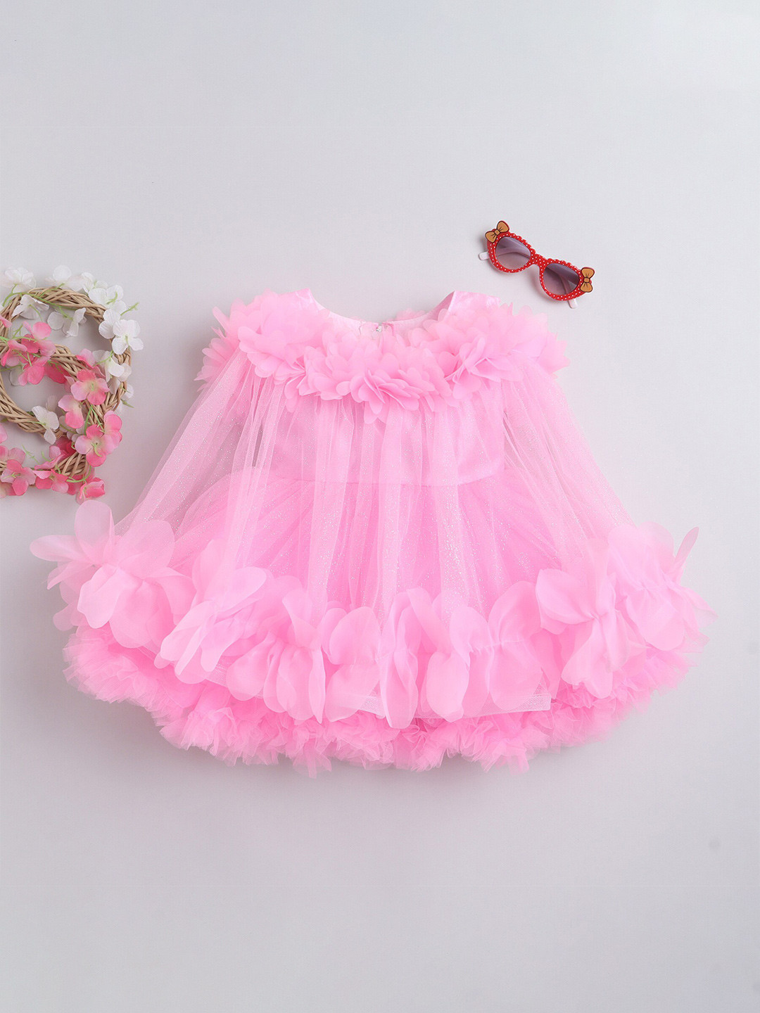 MANY FROCKS & Girls Self Design Net Tulle A-Line Dress