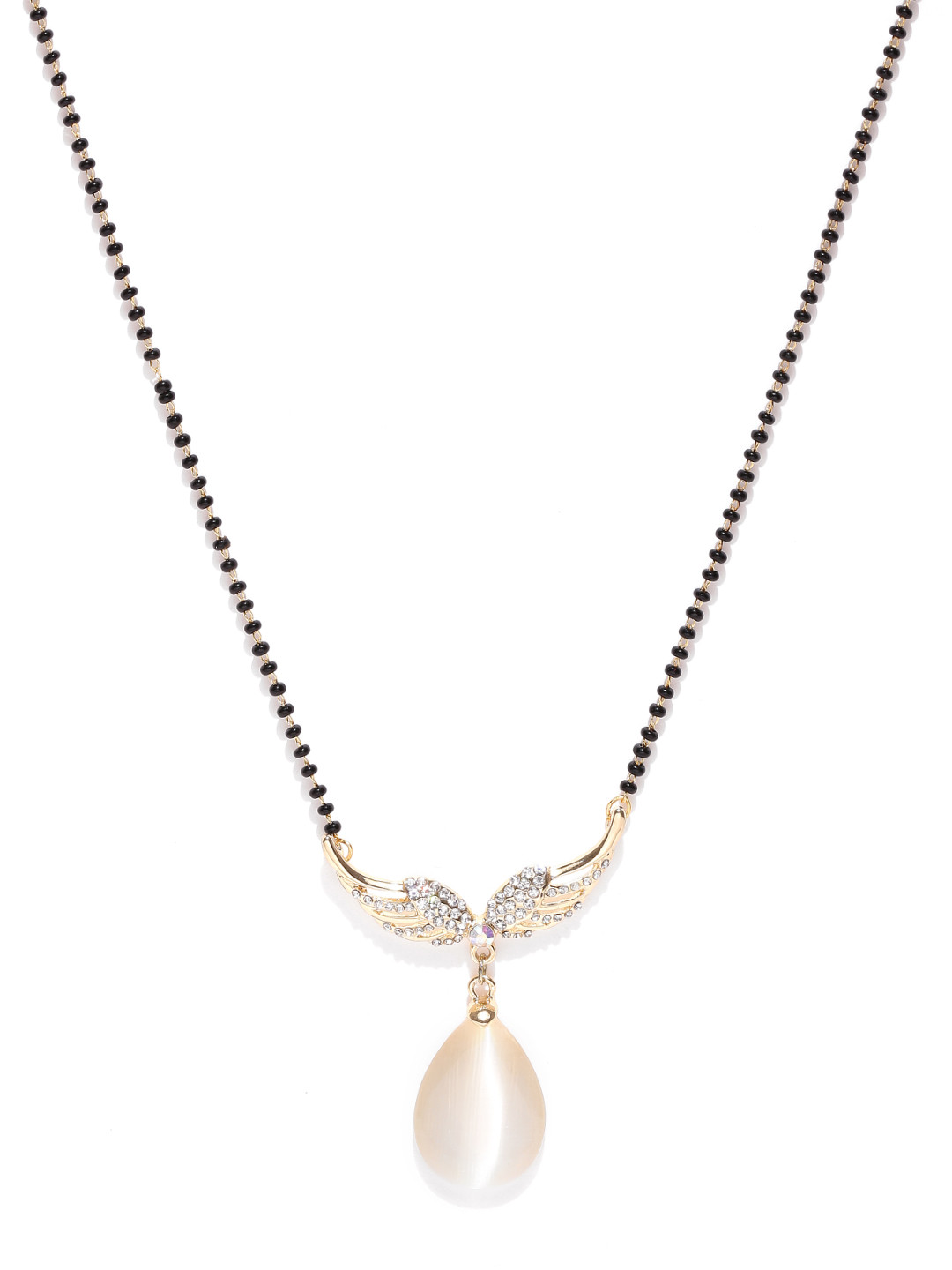 YouBella Gold-Toned & Black Stone-Studded Beaded Mangalsutra