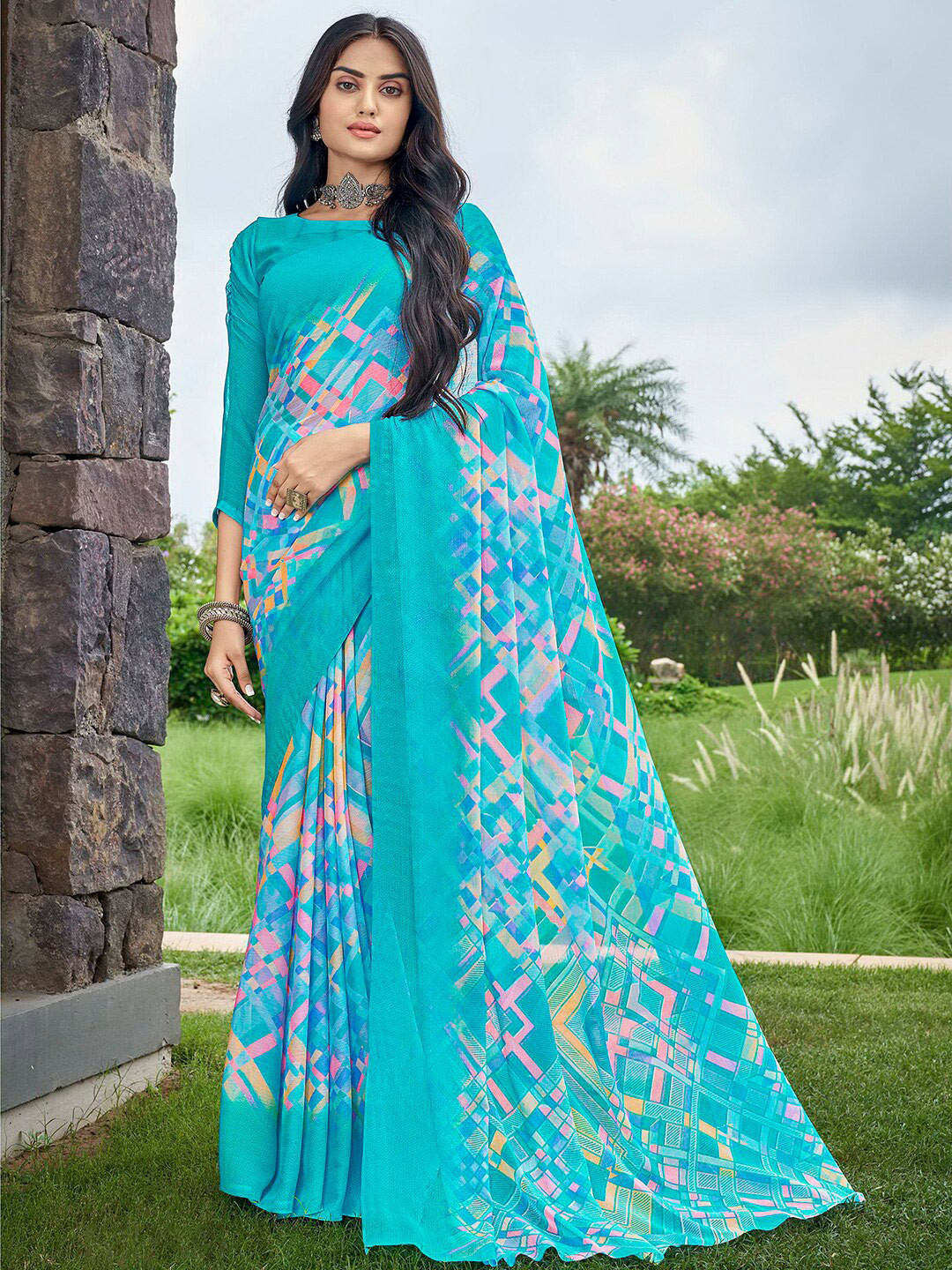 Kasak Geometric Printed Block Print Saree