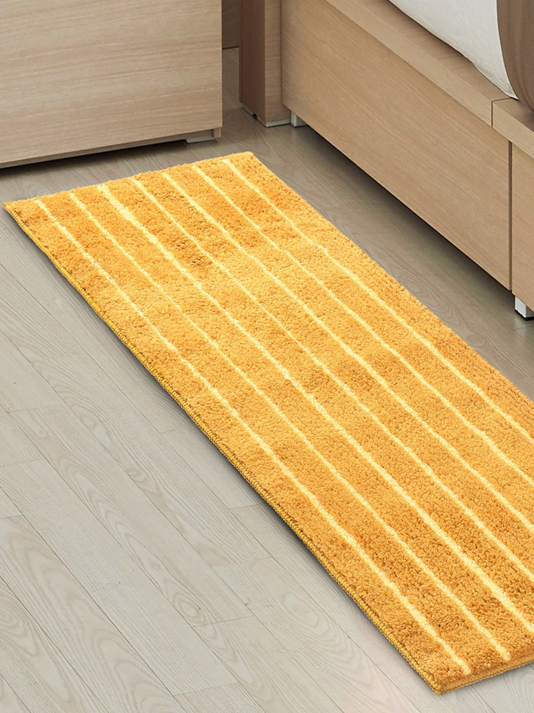Saral Home CHAMPS Gold-Toned Striped Rectangular Anti-Skid Bedside Runner