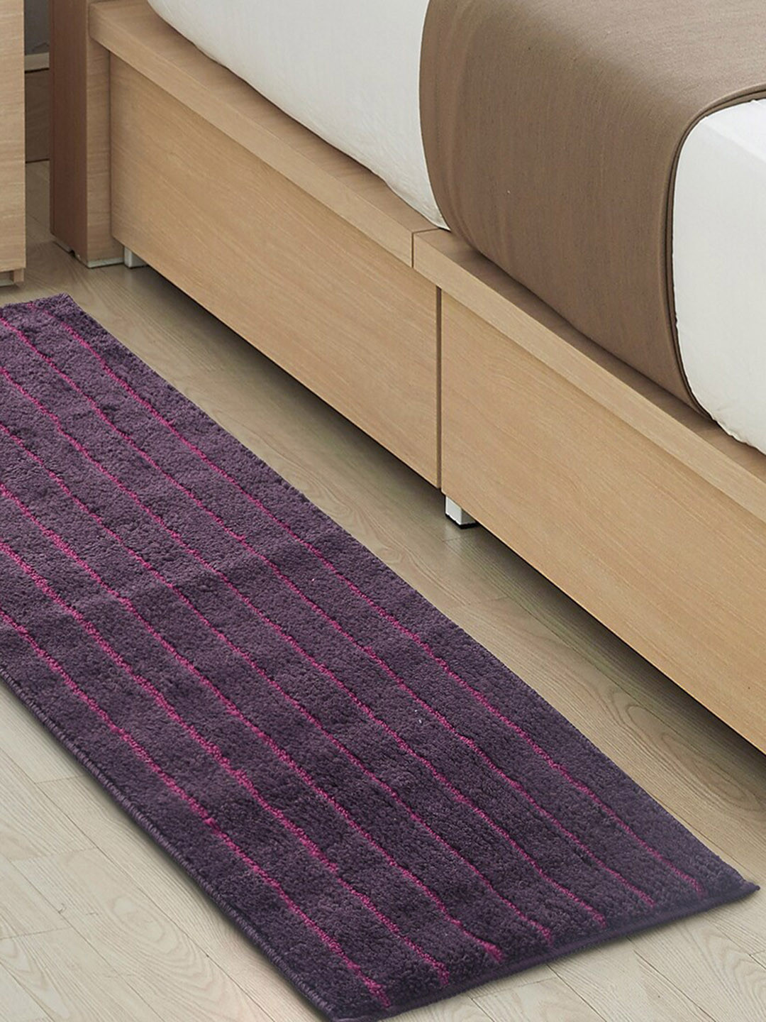Saral Home Champs Purple Self-Design Antiskid Bedside Runner