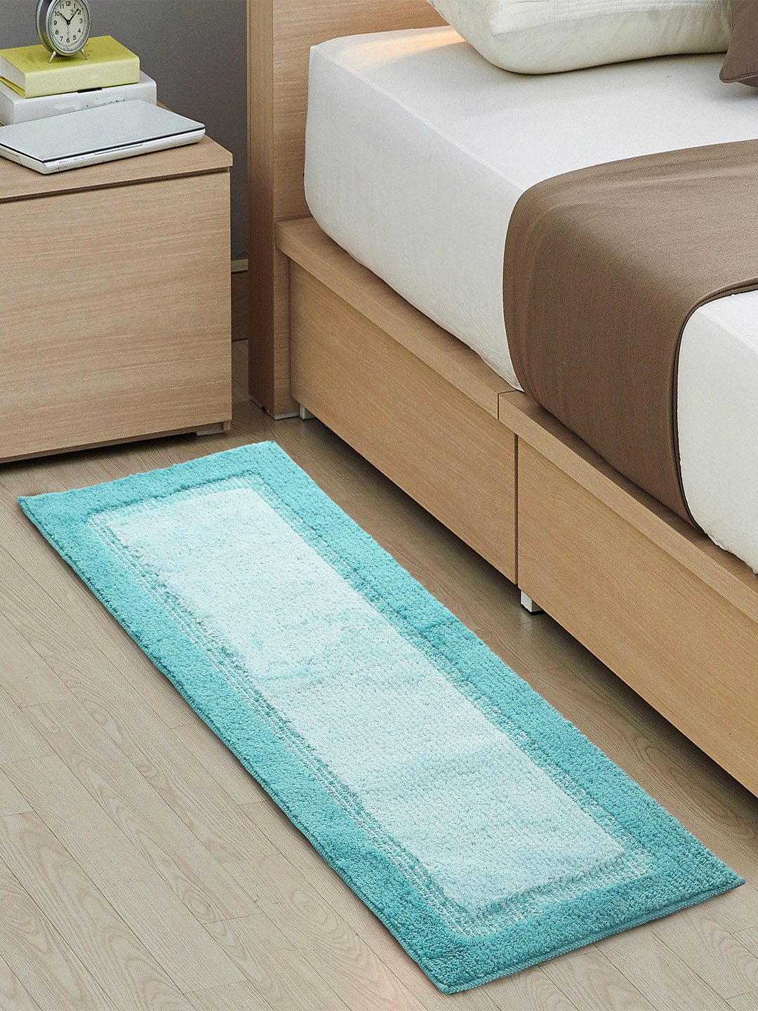 Saral Home Elyesse Sea Green Self-Design Antiskid Runner