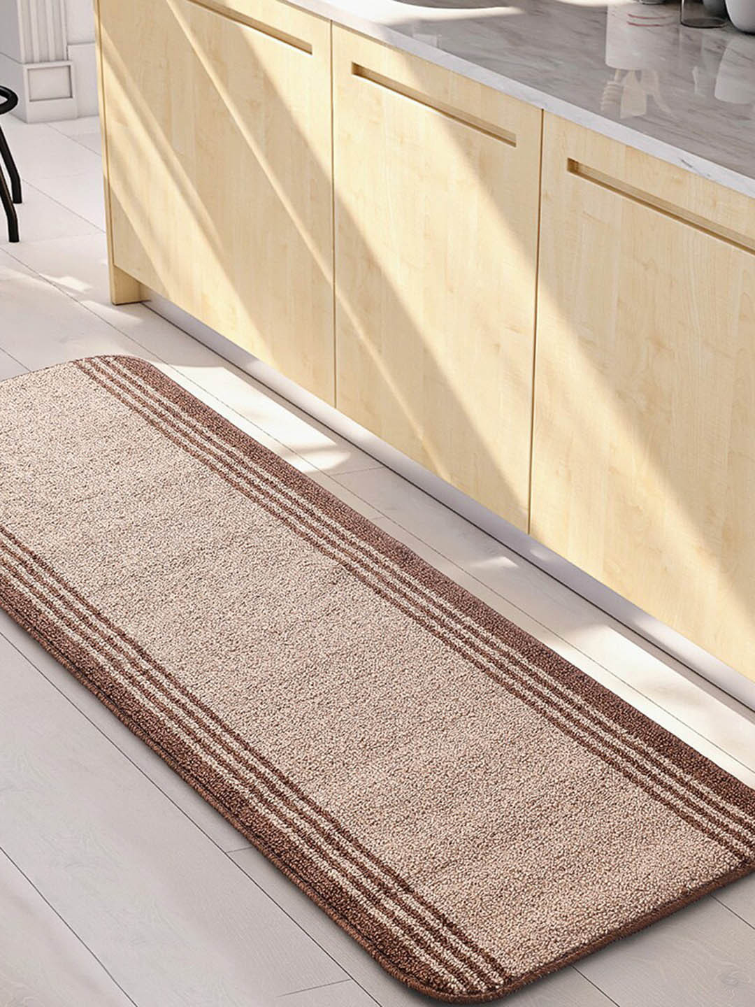 Saral Home POWER Beige & Brown Striped Rectangular Anti-Skid Bedside Runner
