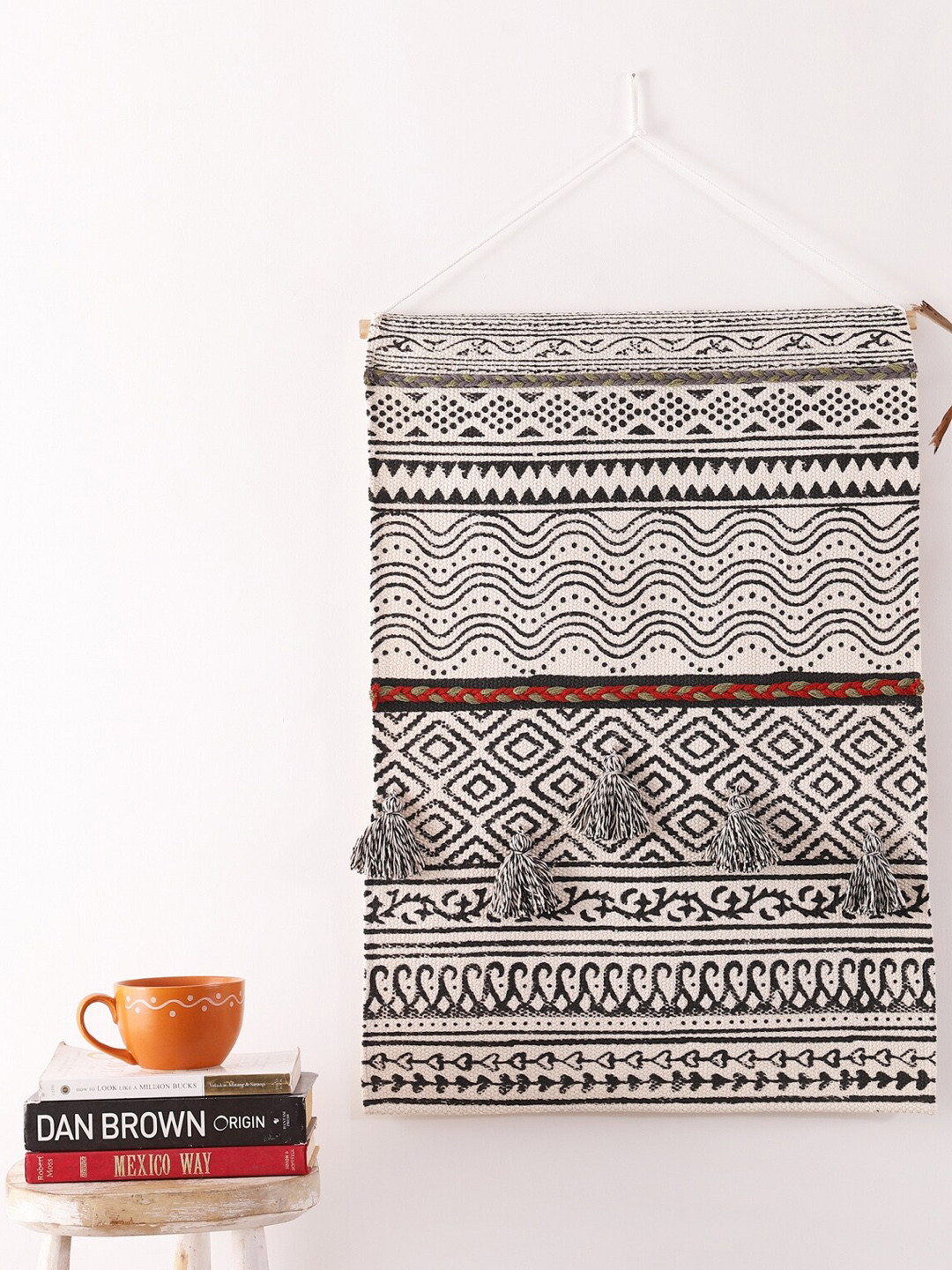 HANDICRAFT PALACE Bohemian Fabric Tasselled Hanging Hall Tapestries & Macrame-28In