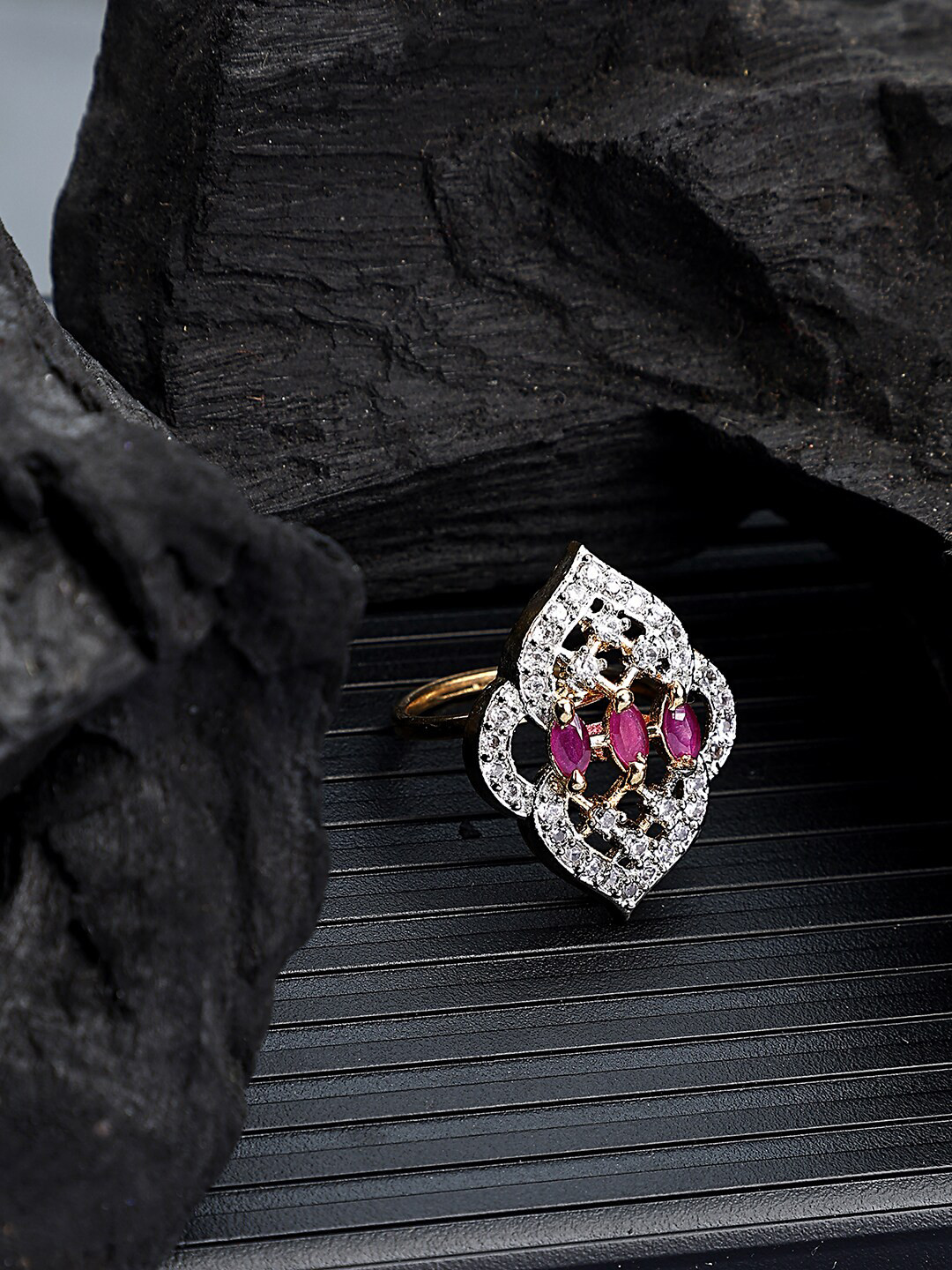 Bhana Fashion Gold-Plated & AD-Studded Cocktail Finger Ring