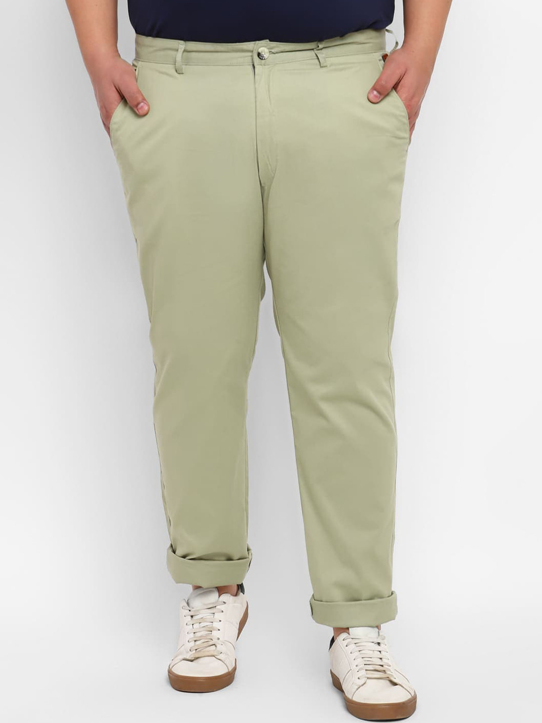 Urbano Plus Men Plus Size Mid-Rise Cotton Chinos Trousers