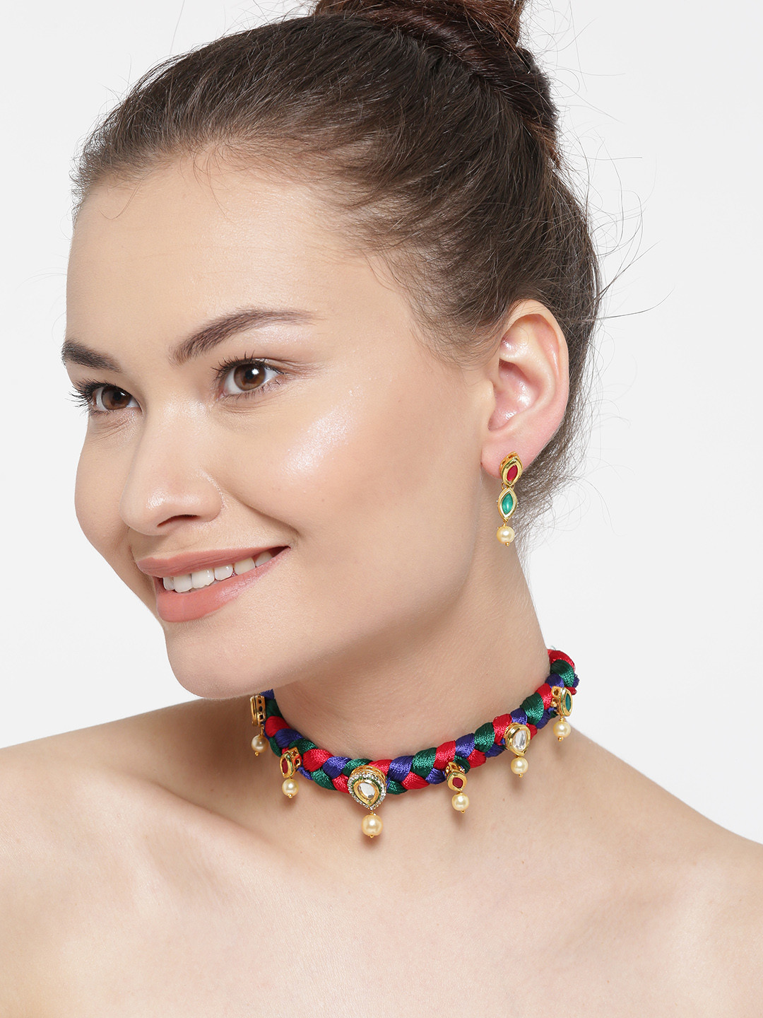 YouBella Multicoloured Stone-Studded Braided Jewellery Set