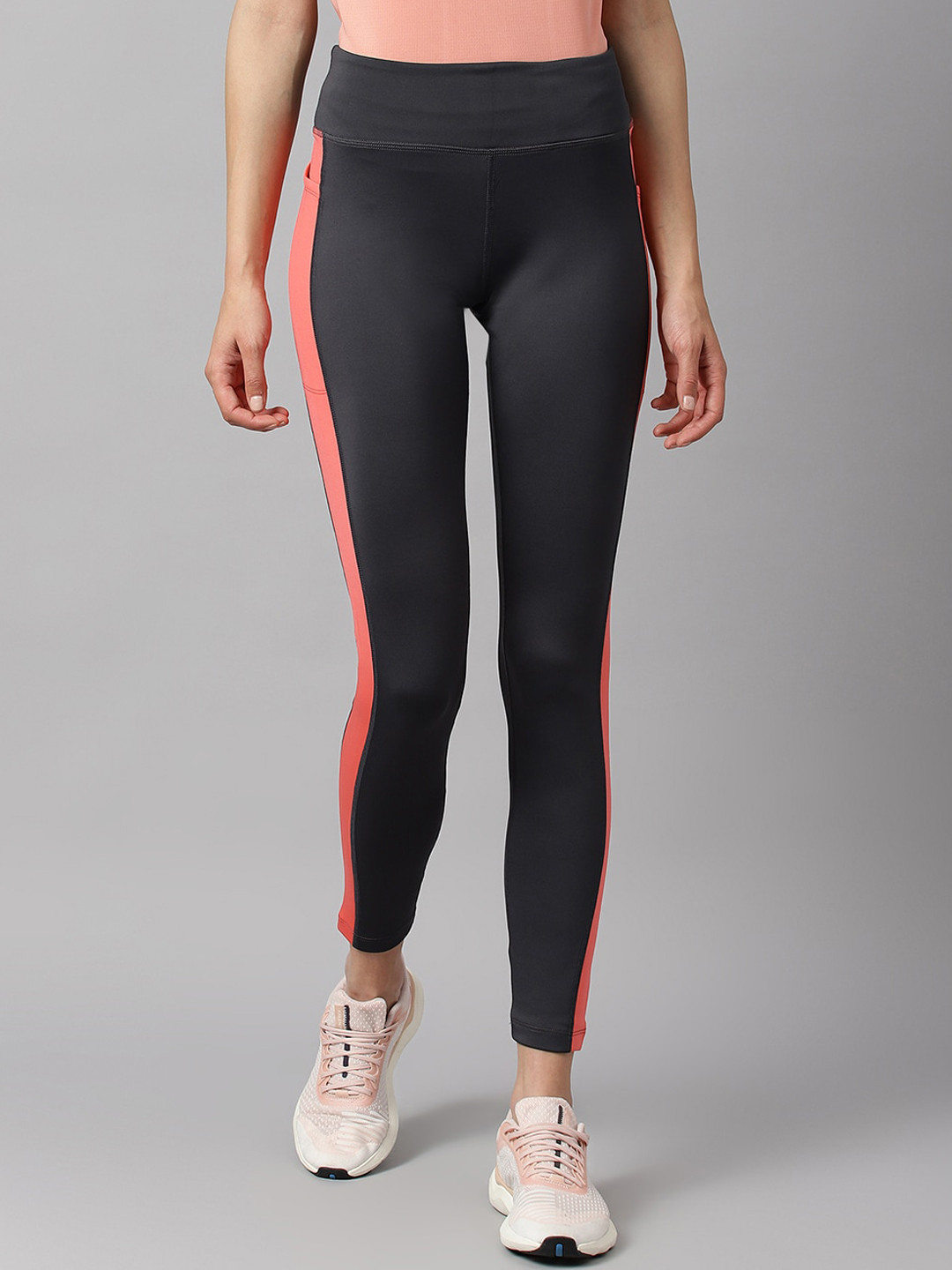 Alcis Women Printed Colour Blocked Anti-Static Slim-Fit Full-Length Sports Tights