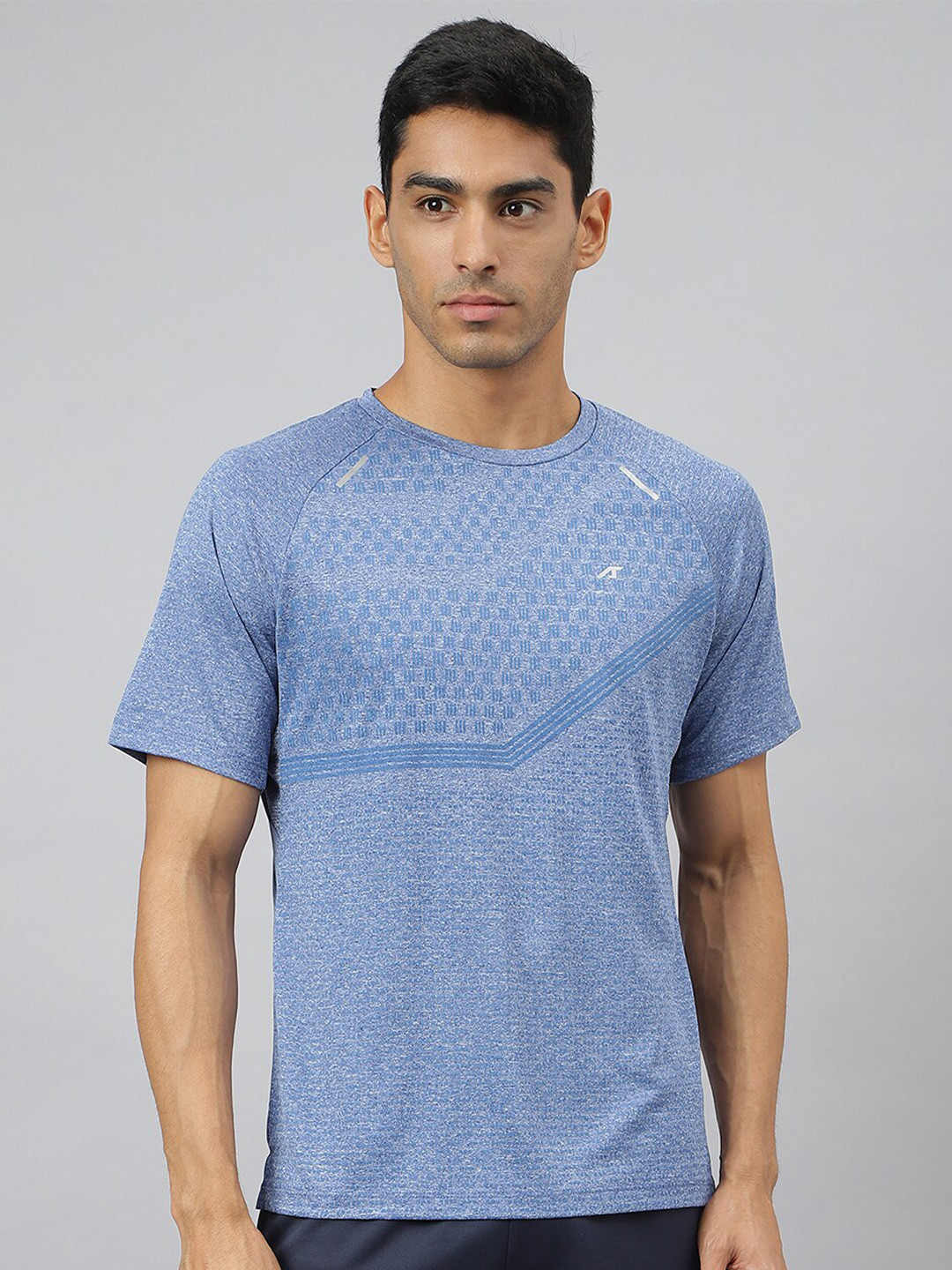 Alcis Men Heather Anti-Static Slim-Fit Round Neck Distance Running T-Shirt