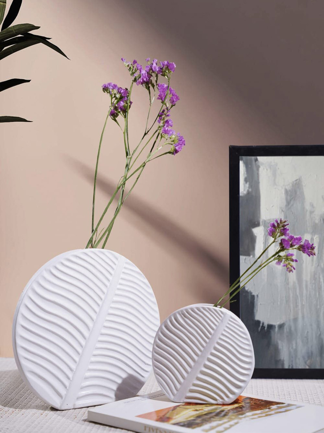 Folkstorys Svetha 2 Pieces White Textured Ceramic Flower Vases