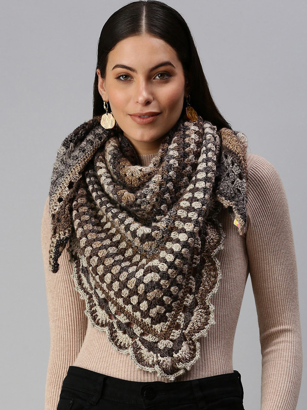 Magic Needles Self Design Acrylic Poncho Shrug