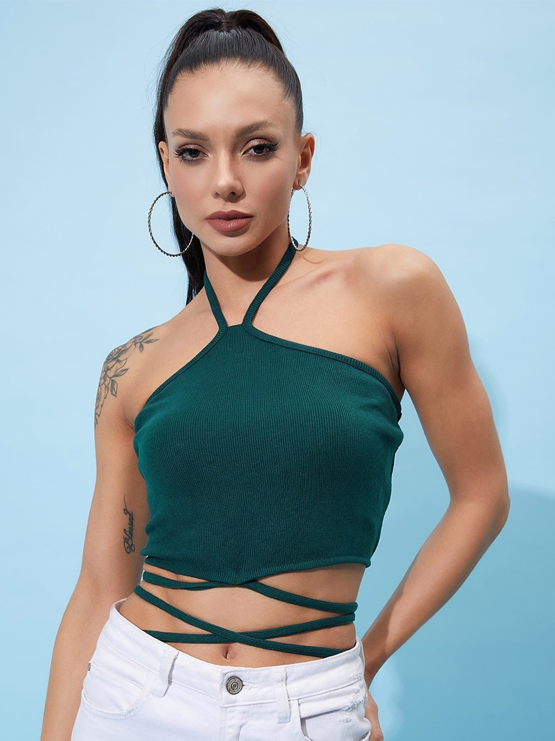 Athena Halter Neck Cotton Cut Out Crop Top