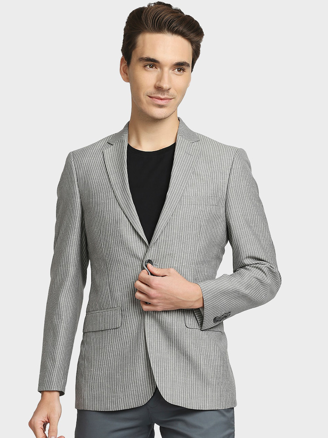 ColorPlus Men Redloop Power Blazers Striped Single-Breasted Blazer