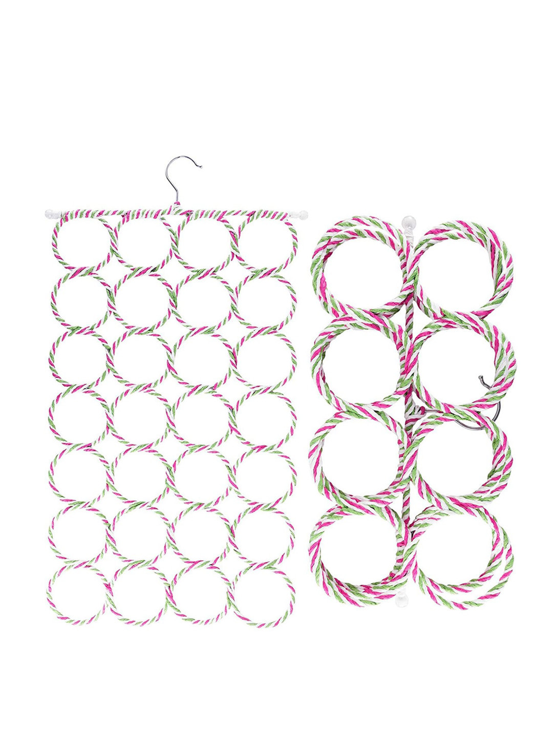 Kuber Industries White & Pink 2 Pieces 28 Rings Steel Scraf Bar Hangers