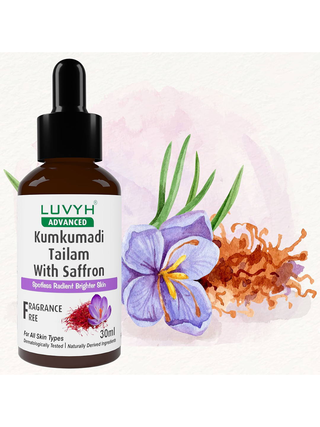LUVYH Kumkumadi Fragrance-Free Tailam Face Serum with Saffron - 30 ml