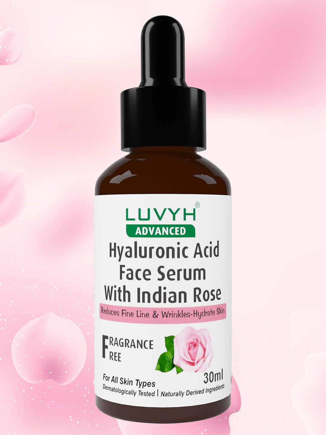 LUVYH Hyaluronic Acid Fragrance-Free Face Serum with Indian Rose - 30 ml
