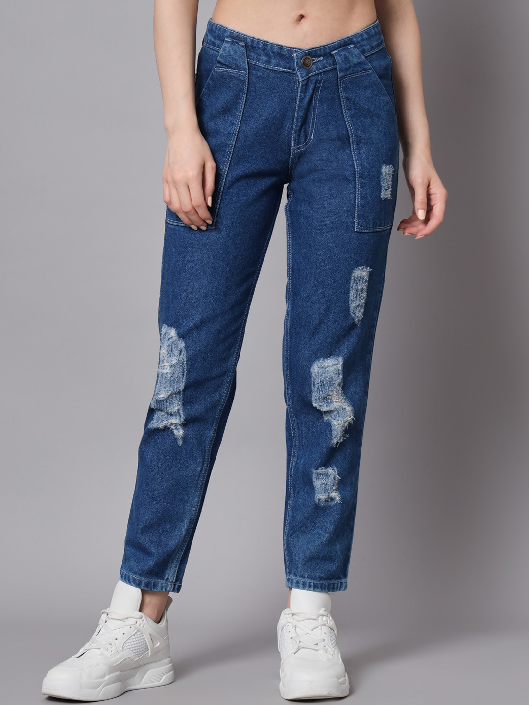 The Dry State Women Mom Fit Mid-Rise Highly Distressed Cotton Jeans
