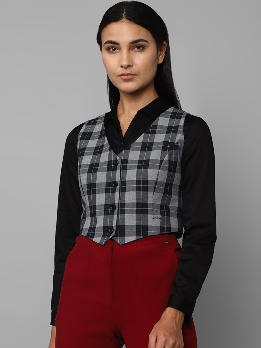 Allen Solly Woman Checked Woven Formal Waistcoat