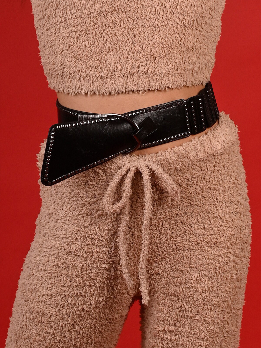 ODETTE Women Embellished Synthetic Leather Belt With Metal Details