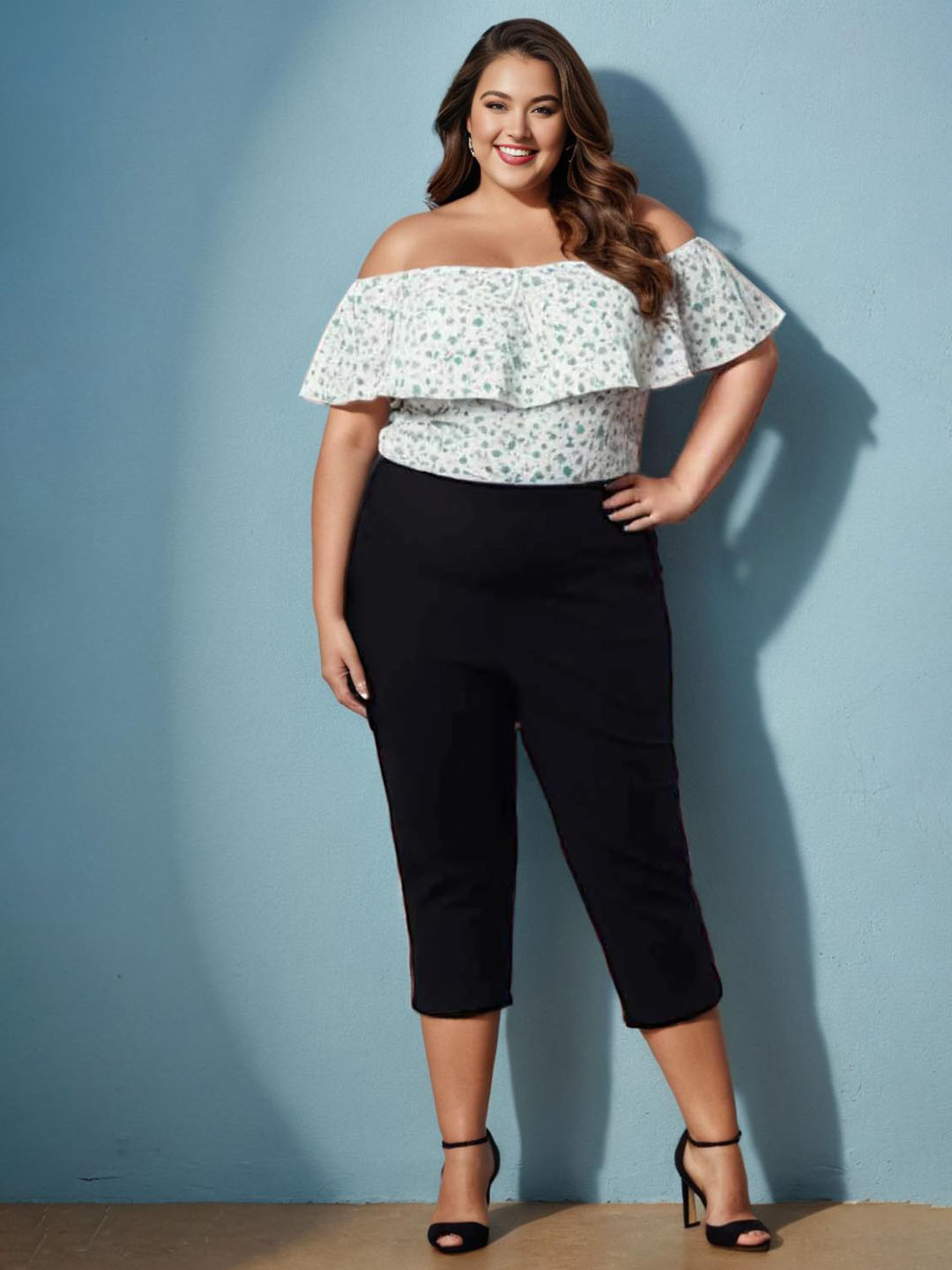 Amydus Women Plus Size Capris Tummy Tucker High Rise Capris