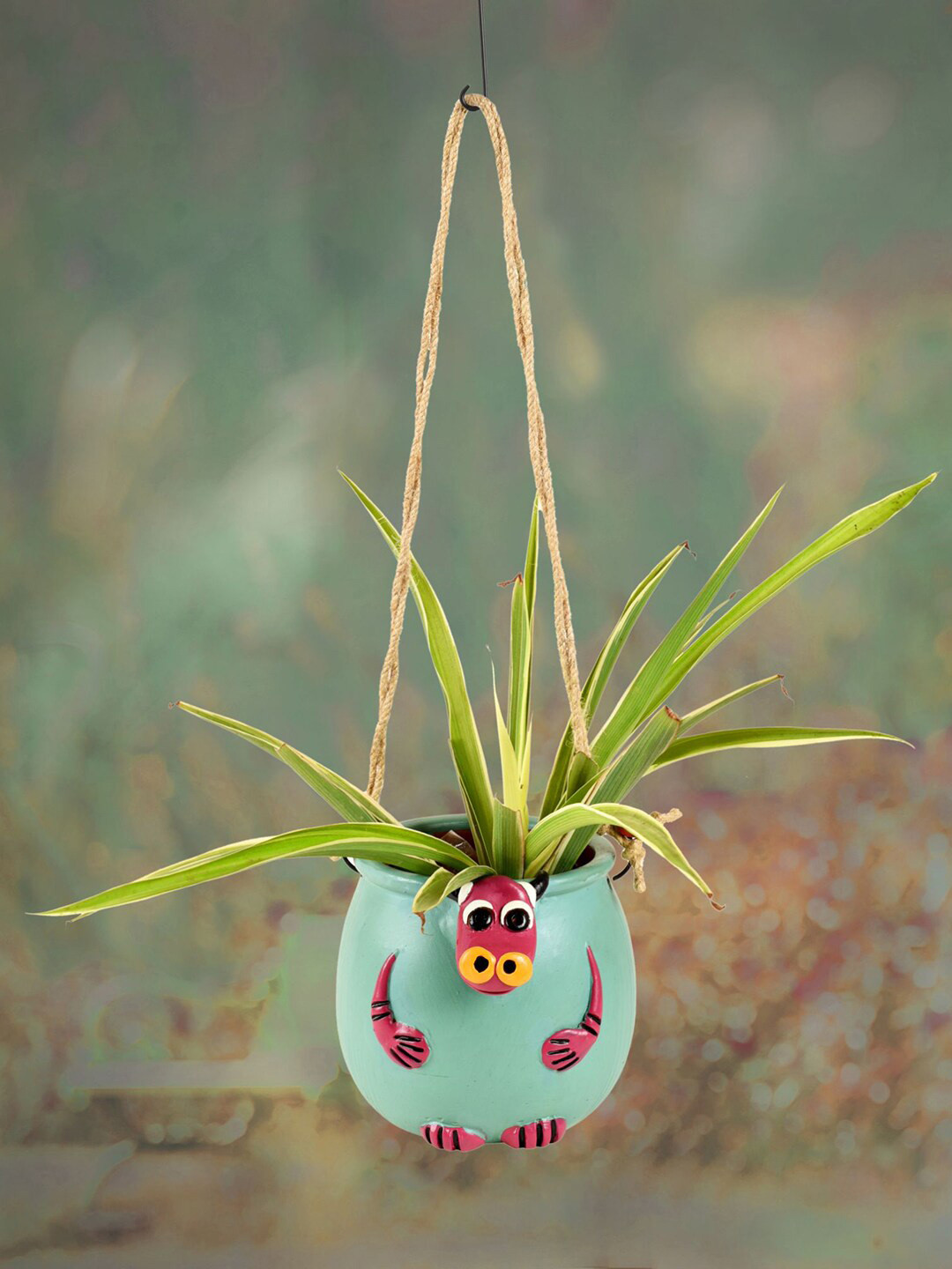 AAKRITI ART CREATIONS Blue & Pink Terracotta Clay Bull Design Hanging Planter