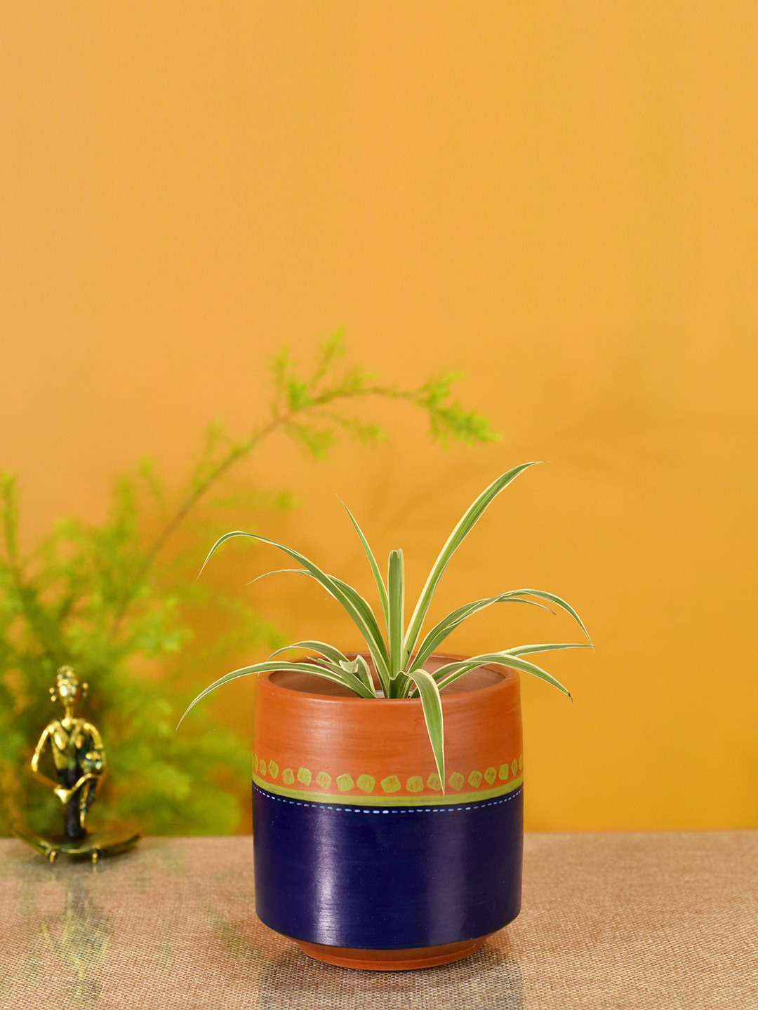 AAKRITI ART CREATIONS Blue & Brown Printed Earthen Planter Pot