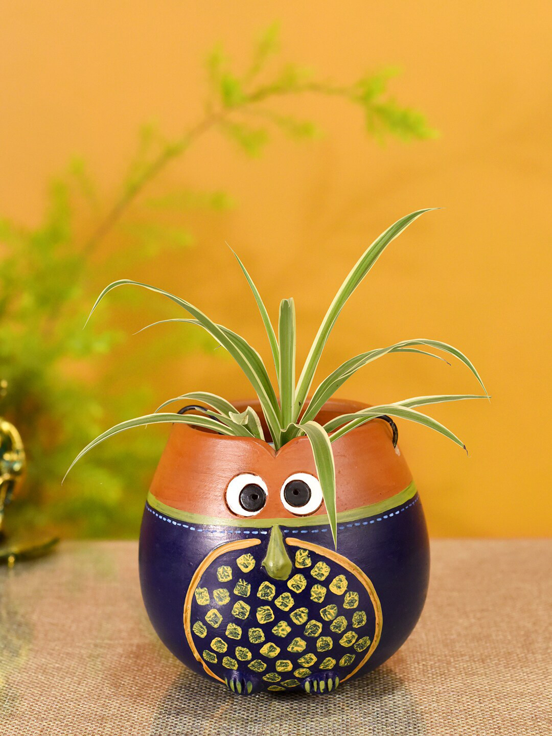 AAKRITI ART CREATIONS Blue & Brown Printed Clay Earthen Planter Pot