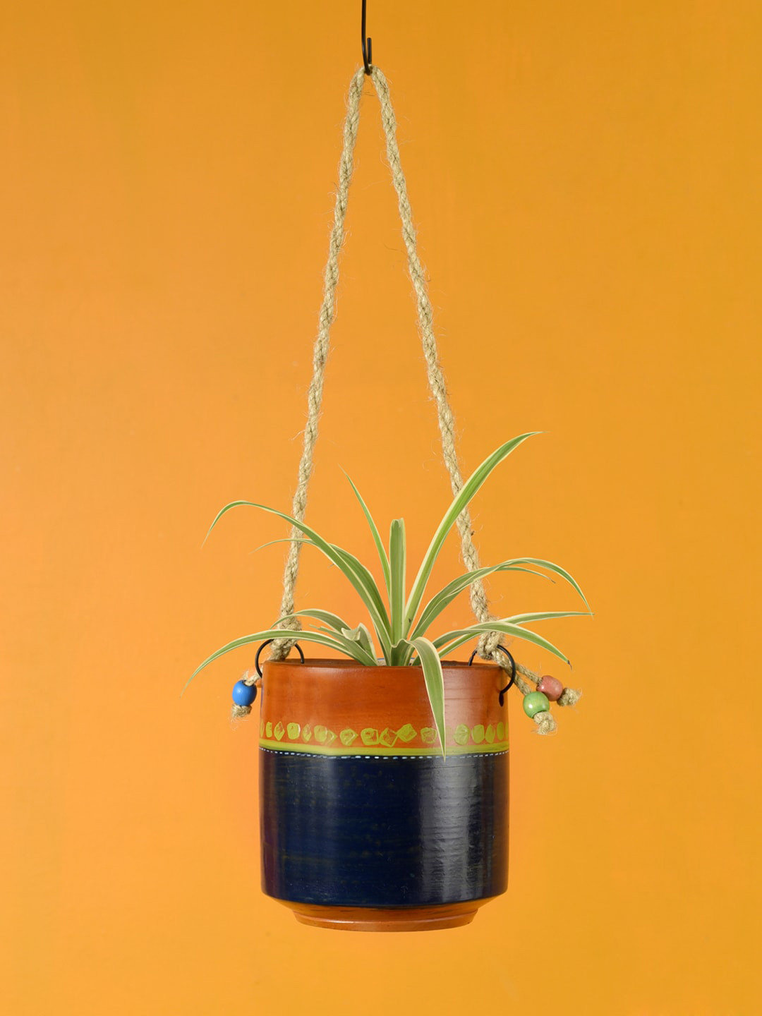 AAKRITI ART CREATIONS Earthen Blue & Brown Terracotta Clay Planter With Jute Hanger