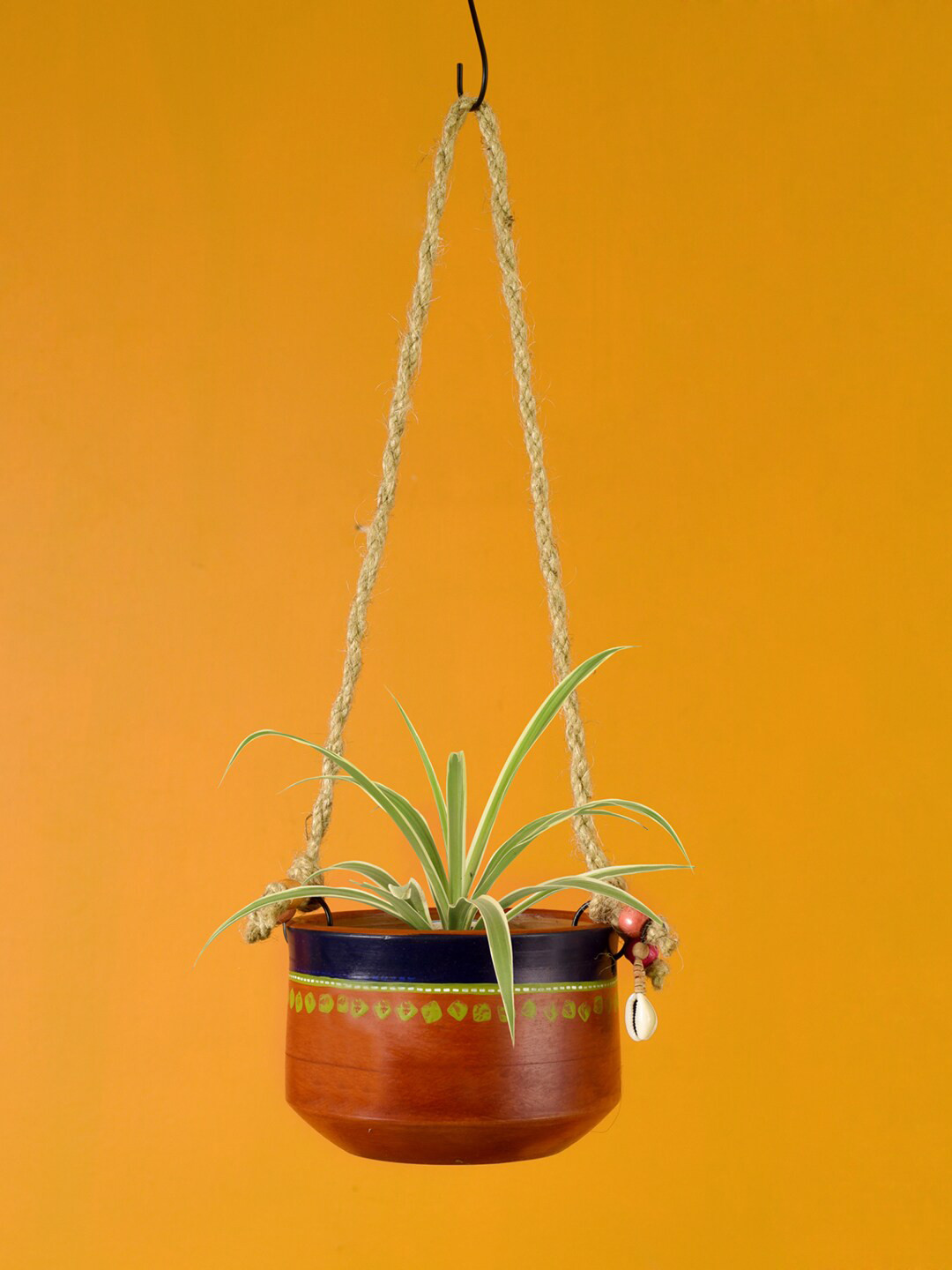 AAKRITI ART CREATIONS Earthen Blue & Brown Terracotta Clay Planter With Jute Hanger