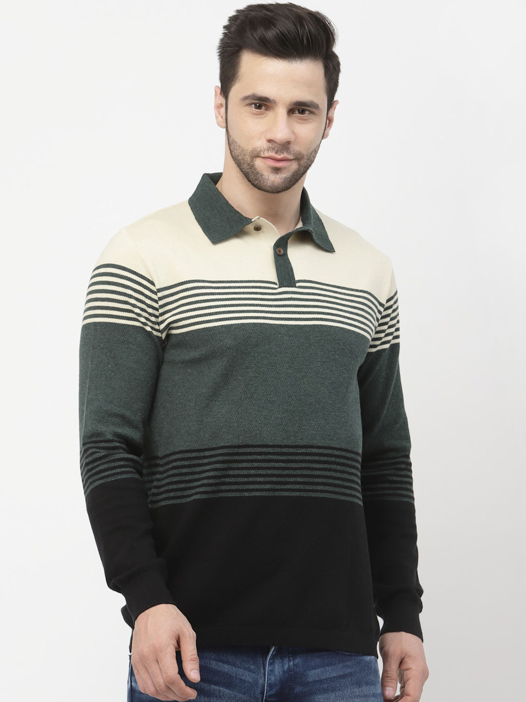Kalt Striped Polo Collar Knitted T-Shirt