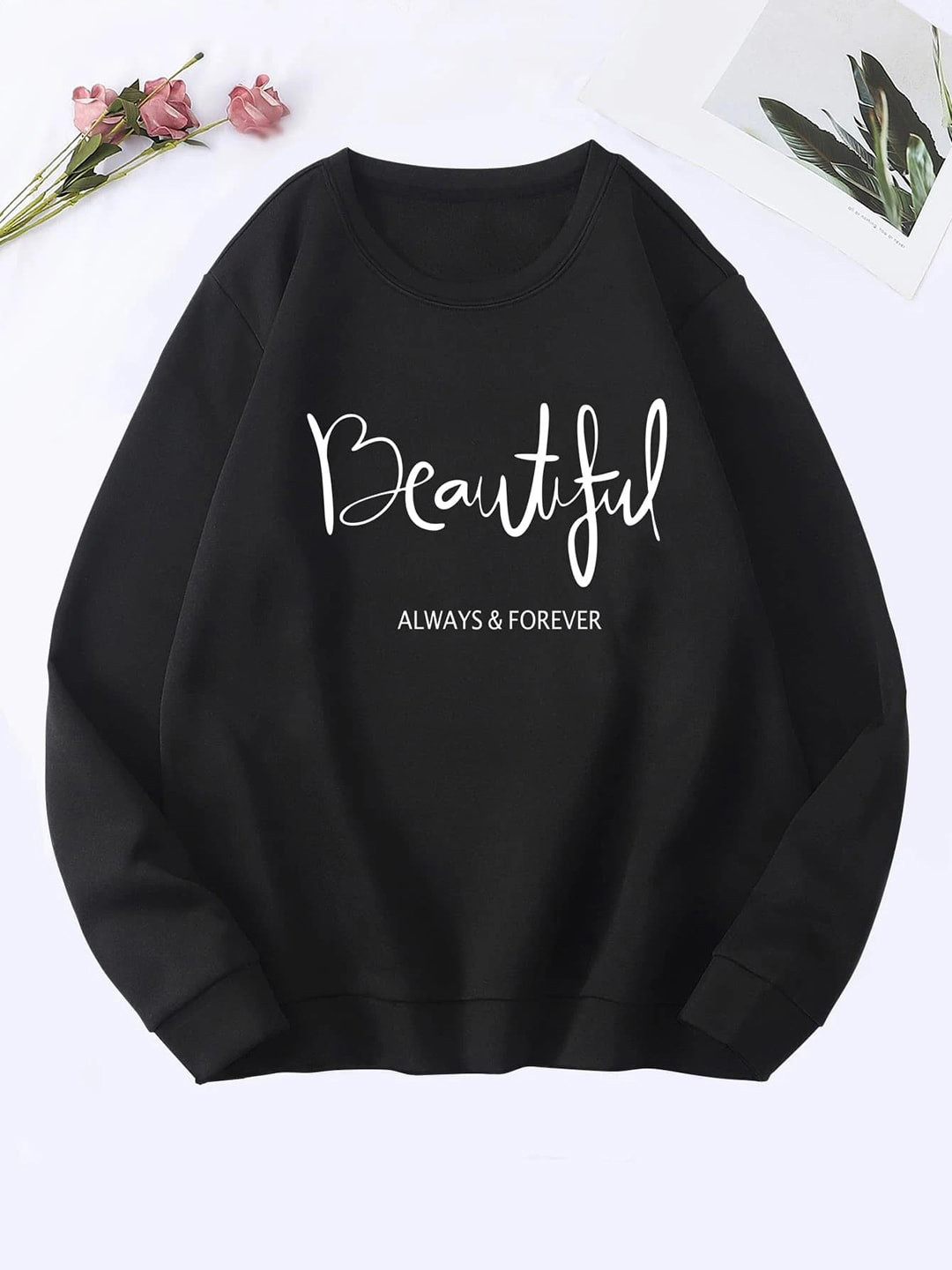 Kotty Round Neck Alphanumeric Printed Fleece Sweatshirt