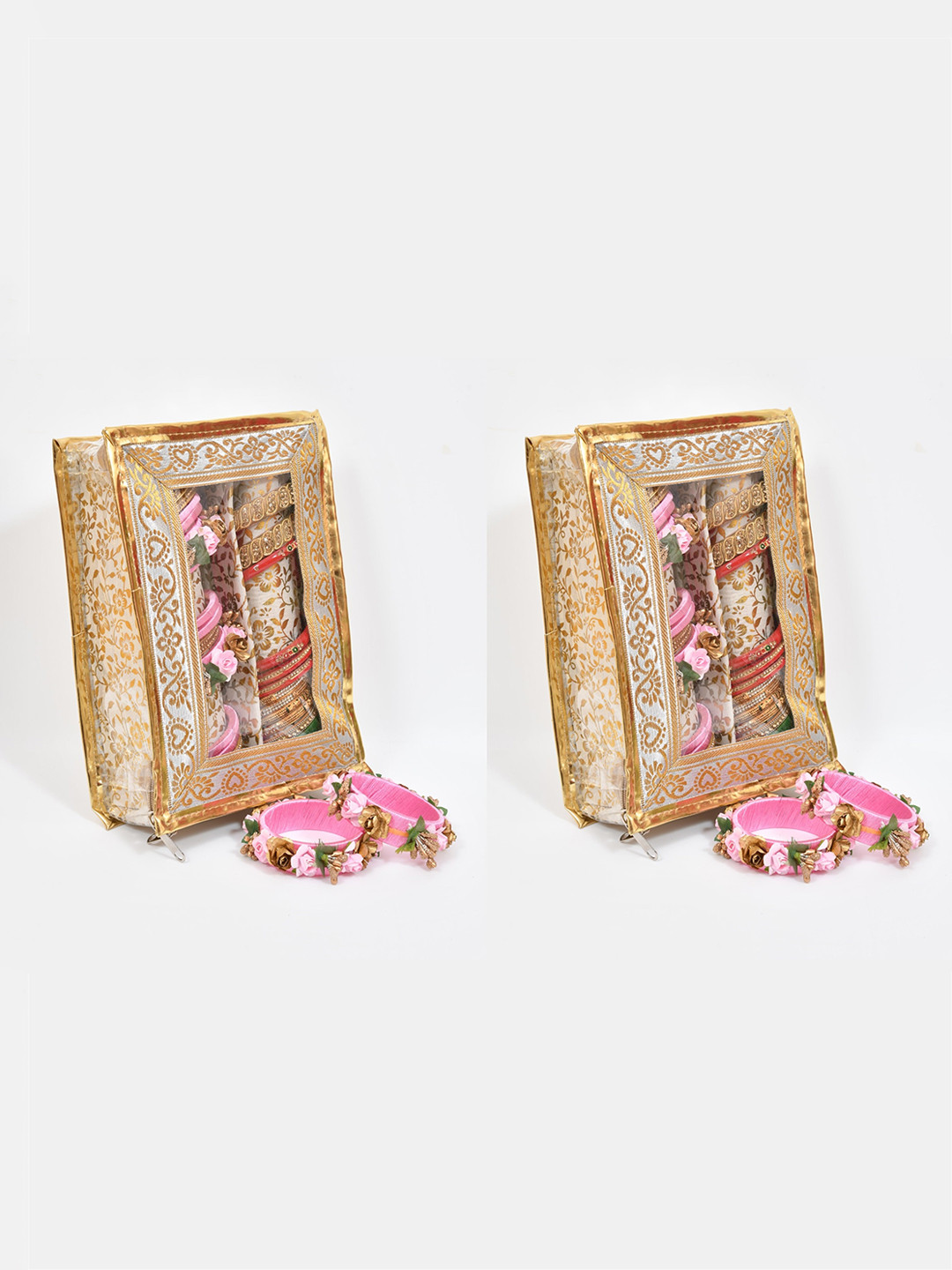 Home Fresh Gold-Toned & White 2 Pieces Fabric Bangle Box Organizers