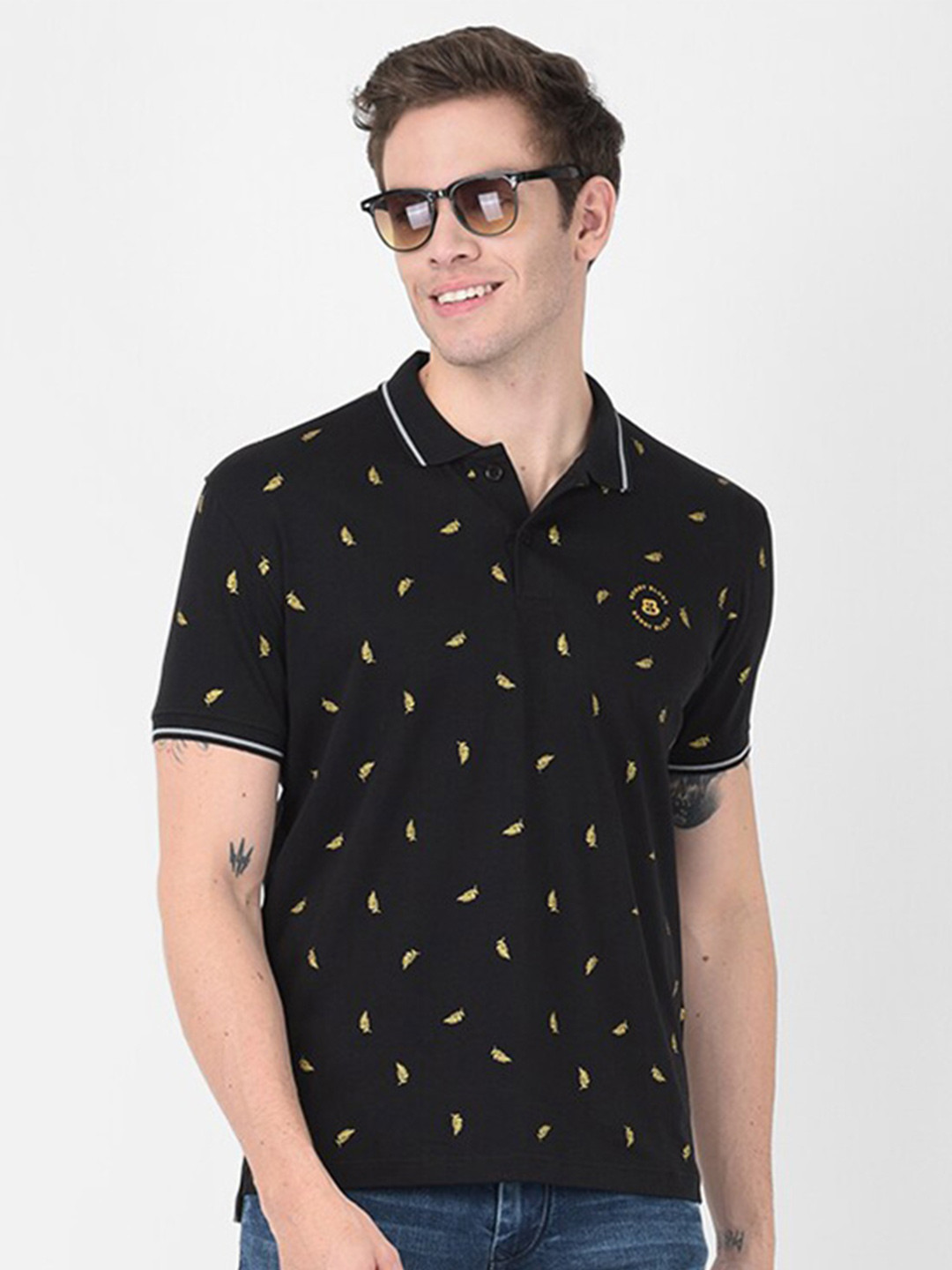 berry blues Conversational Printed Polo Collar Cotton T-shirt