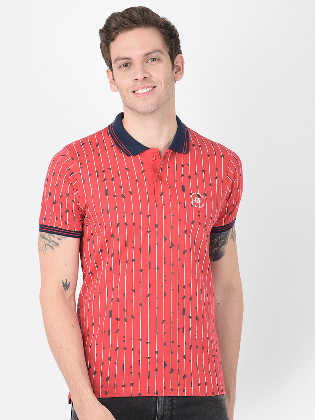 berry blues Striped Polo Collar Cotton T-shirt
