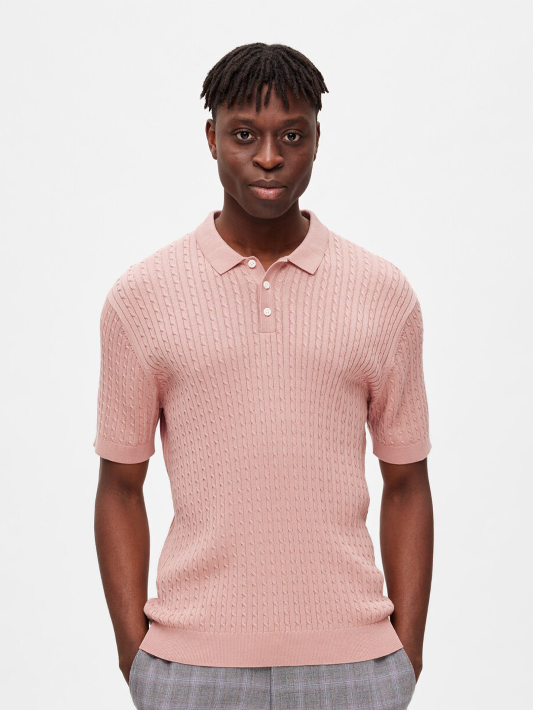 SELECTED Self Design Polo Collar Cotton T-shirt