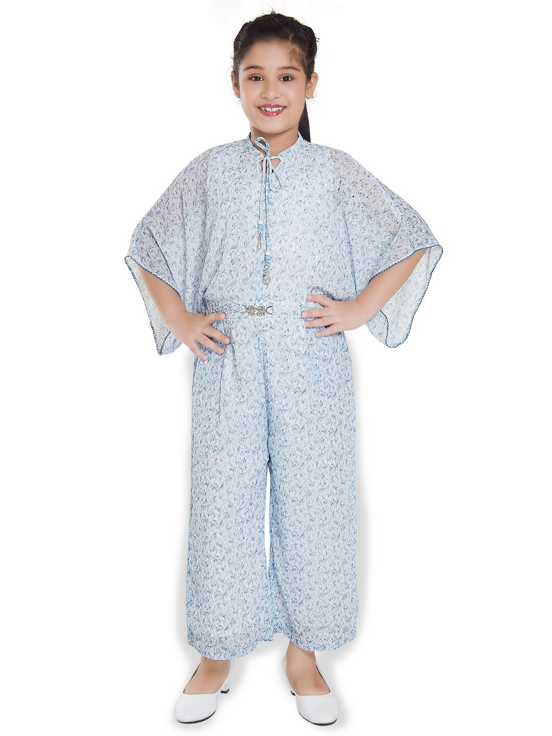 Peppermint Girls Printed Tie-Up Neck Kimono Sleeves Basic Jumpsuit