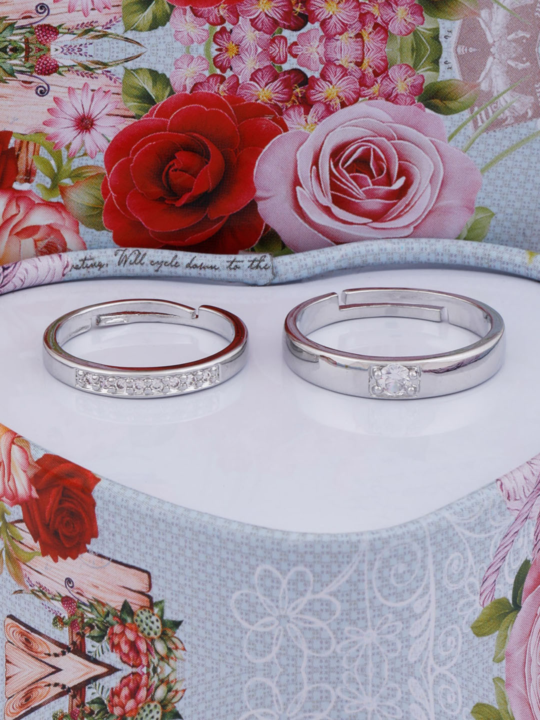 Silver Shine Set Of 2 Silver-Plated Couple Adjustable Rings