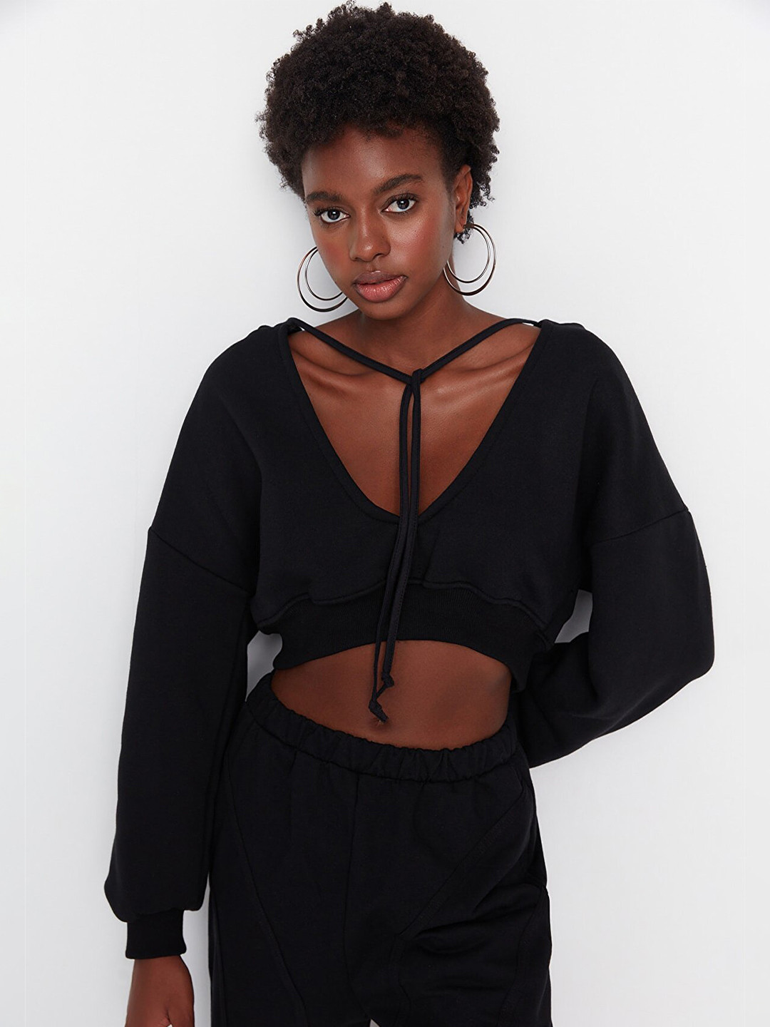 Trendyol Hooded Tie-Up Crop Top