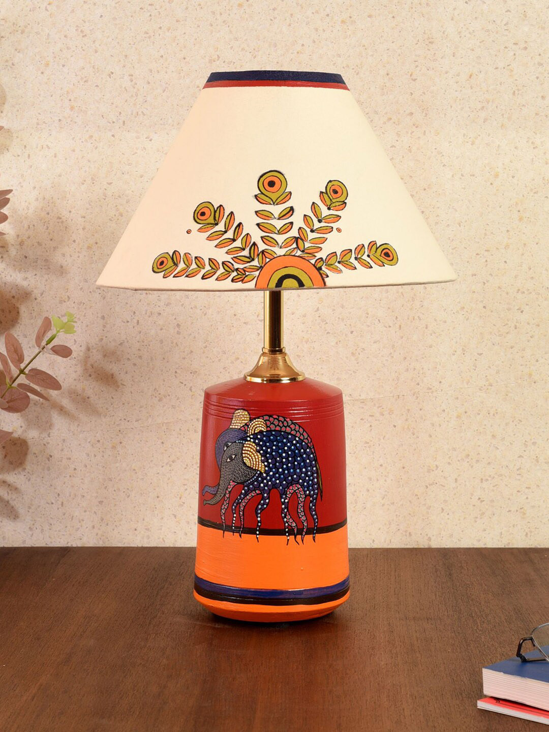 AAKRITI ART CREATIONS Monsoon Red & Orange Natures Creatures Design Table Lamp With Shade