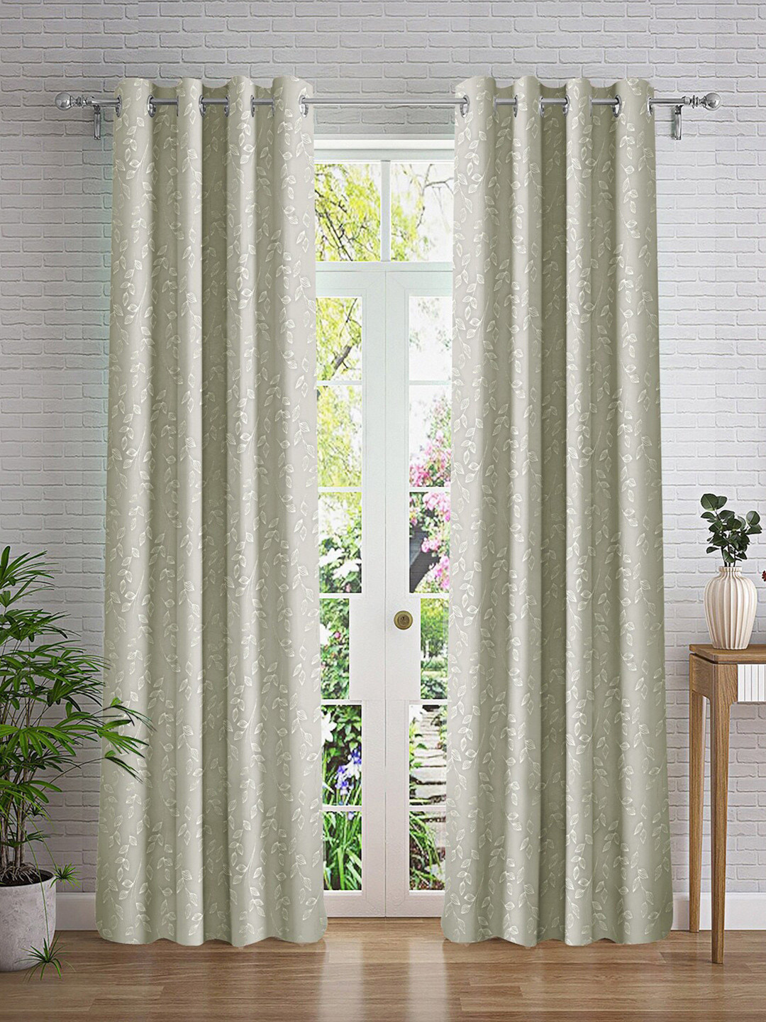 Cortina Grey & Silver-Toned 2 Pieces Abstract Printed Door Curtains