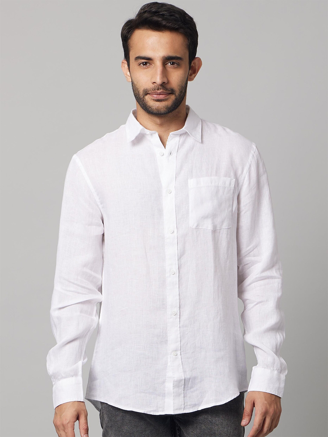 Celio Spread Collar Pure Linen Casual Shirt
