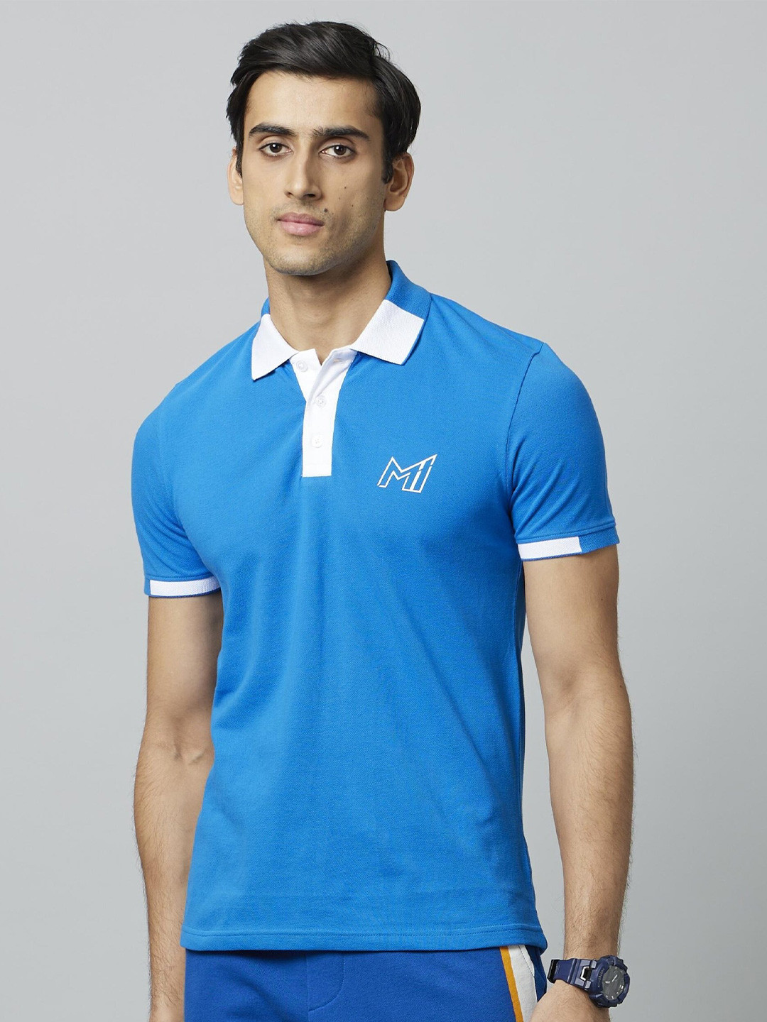 Celio Men Mumbai Indians Polo Collar Cotton T-shirt