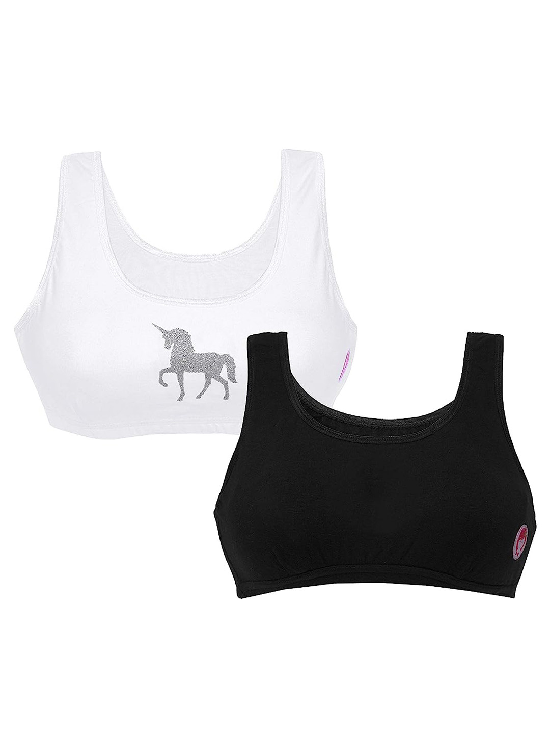 DChica Girls Set Of 2 Non Padded Cotton Seamless All Day Comfort Sports Beginners Bra