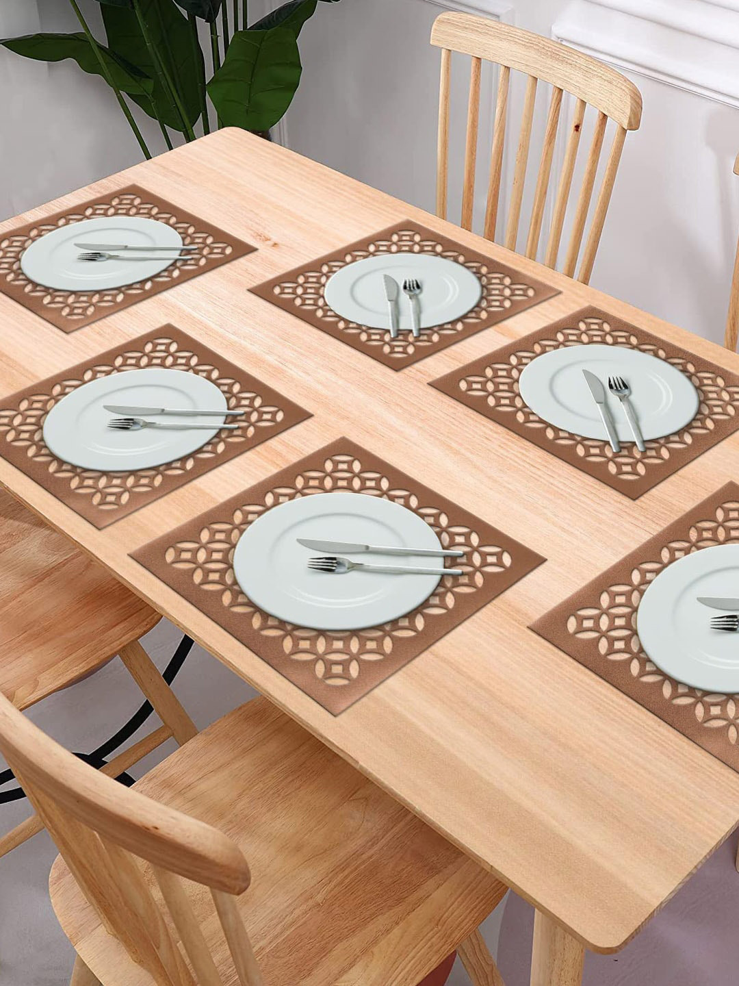 Kuber Industries Copper-Coloured 6 Pieces Textured Table Placemats