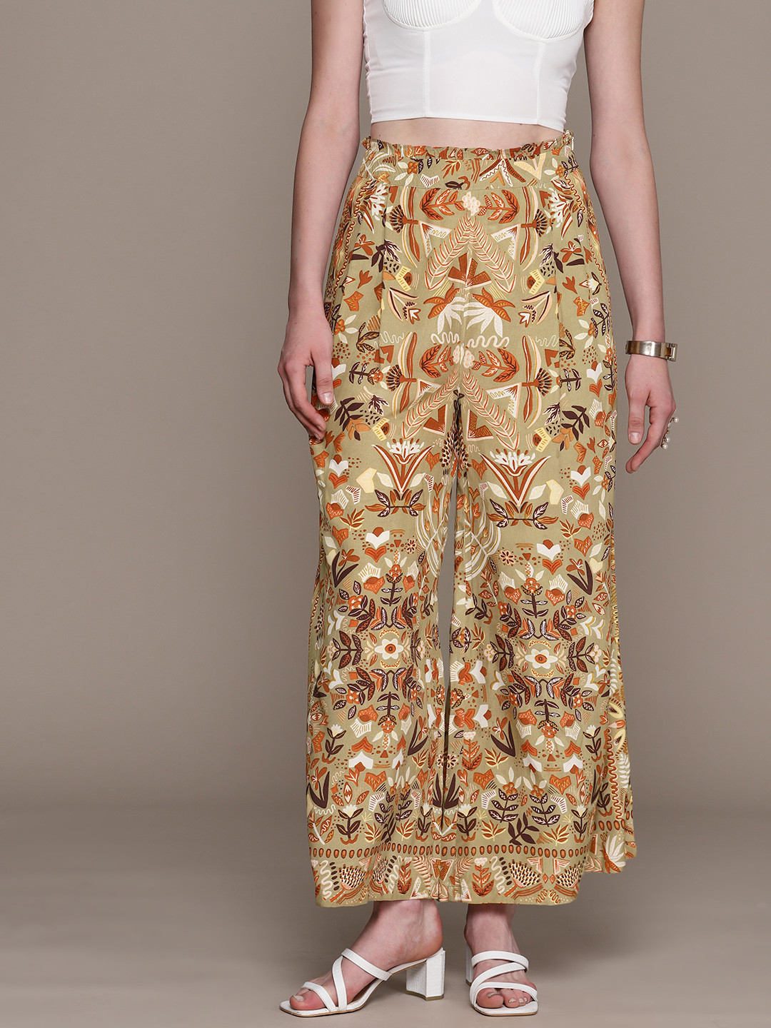 Label Ritu Kumar Women Floral Printed Knitted Ethnic Palazzos