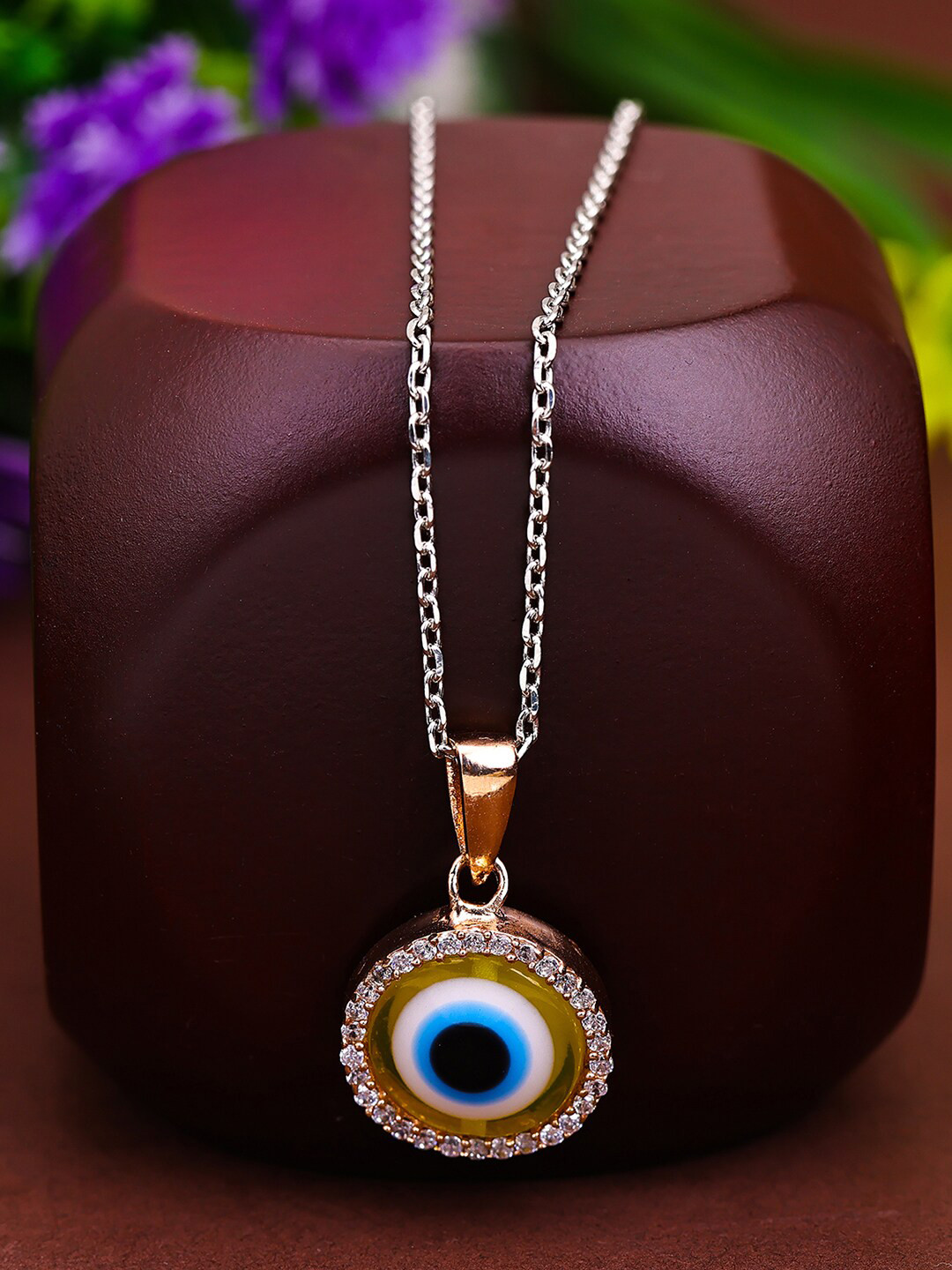 Pissara by Sukkhi 925 Sterling Silver Rose-Gold-Plated CZ Evil Eye Pendant With Chain