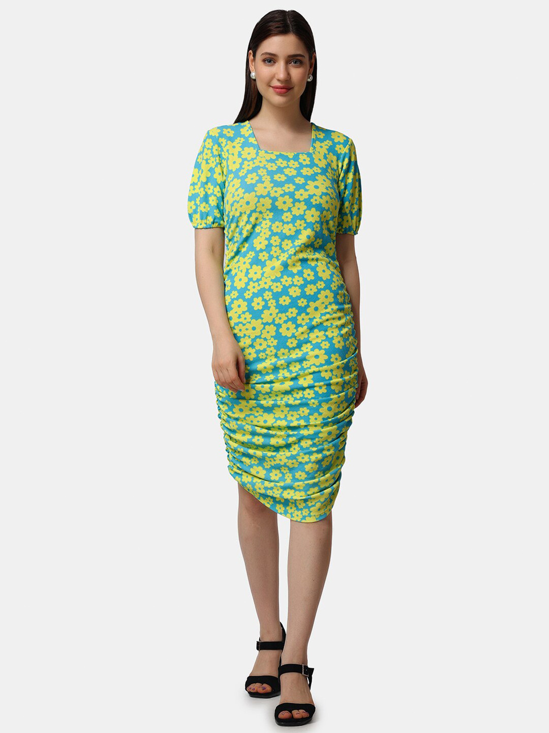 Popwings Floral Printed Ruched Sheath Dress